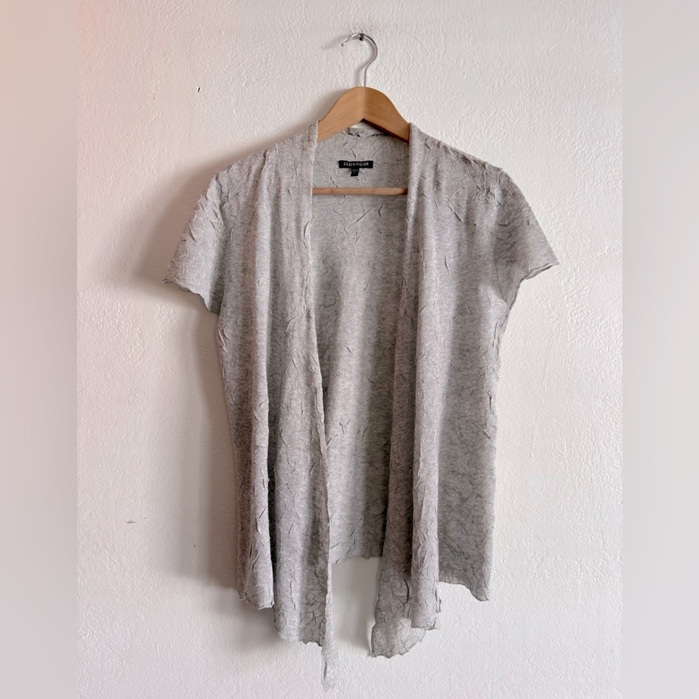 EILEEN FISHER Textured Short Sleeve Open Cardigan